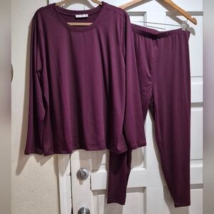 Zenana 2-Piece Lounge Set Size 3X Plum Soft Stretch Top & Pants NWOT
